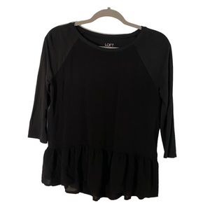 Loft black peplum blouse three quarter-length sleeves